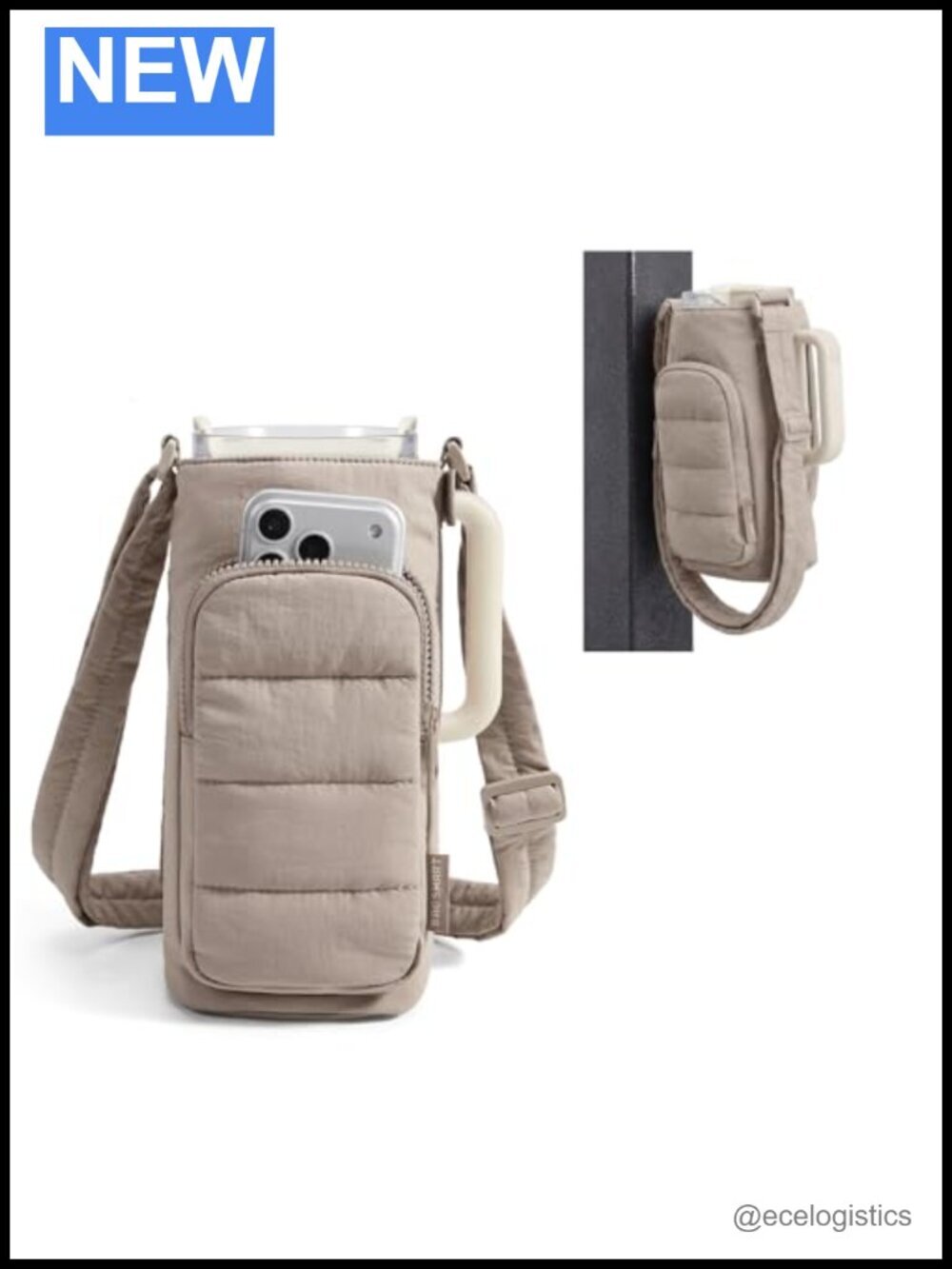40oz Quilted Water Bottle Holder Crossbody Purse Gym Bag with Magnetic Strap